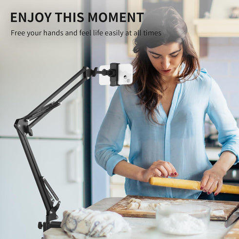 Phone Holder for Desk and Bed, Adjustable Clamp Clip Flexible Stand for iPhone, Samsung, Google Pixel, Moto (Black)