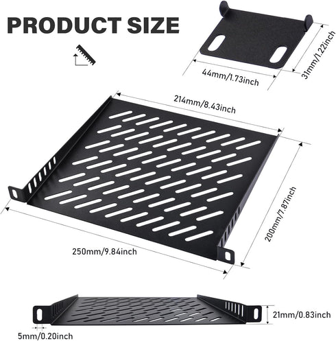GeeekPi 0.5U 7.87" 10 Inch T1/T0 Server Rack Shelf, Depth Vented Rack Mount Cantilever Tray for Network Equipment Rack