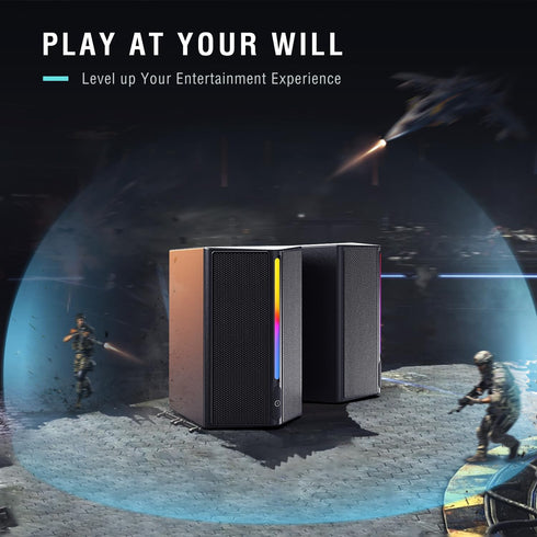 FIFINE Computer Speakers, Desktop PC Speakers with Volume Control, RGB Wired Gaming Speakers for Laptop & Tablet