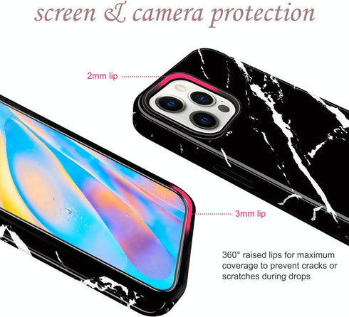 JIAXIUFEN Compatible iPhone 12 Pro Case, Marble Slim Shockproof TPU Soft Rubber Cover (Black)