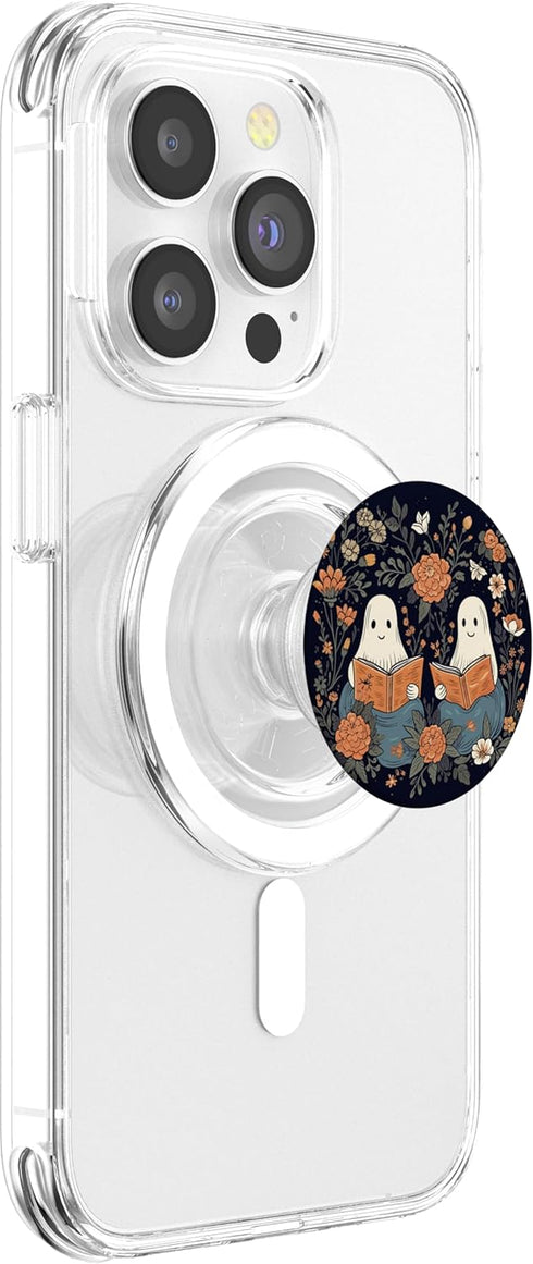 Retro Floral Spooky Bookworm Ghost Reading Book Cute PopSockets PopGrip for MagSafe