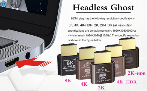 FUERAN Dummy Headless-1920x1080 Generation@60Hz (HDMI2.0-2K-1P) HDMI Plug Headless Ghost Display Emulator