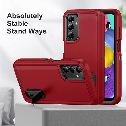 Galaxy A15 5G Case with Kickstand, 3-Layer Military Grade Protective Cover, Shockproof Silicone - Red/Black