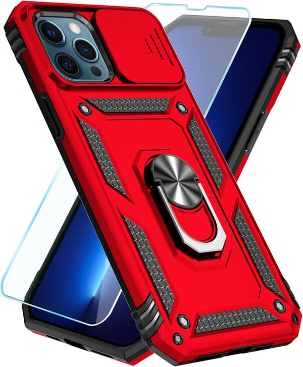 SunStory iPhone 13 Pro Max Case with HD Screen Protector & Slide Camera Cover, Red