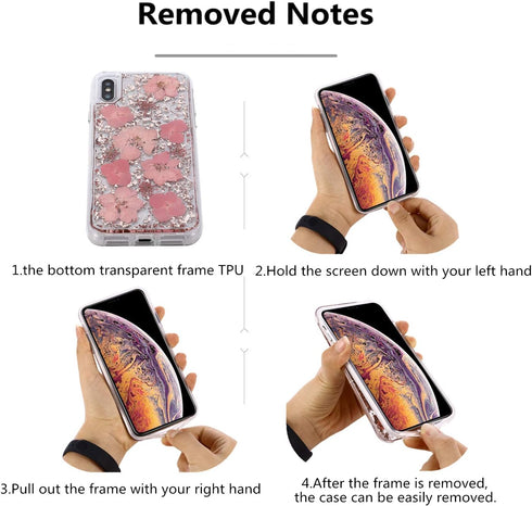 Compatible iPhone Xs Max Case, Women Glitter Shells Foil Sparkle Hard Back Cover with TPU Bumper (White/Gold)