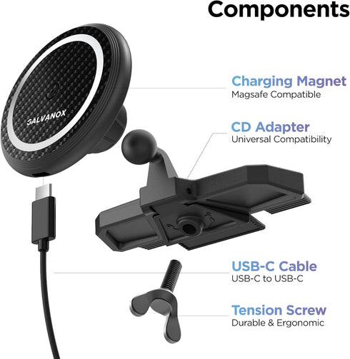 Galvanox Wireless Charging Car CD Slot Phone Holder - Magnetic Mount Charger Compatible with MagSafe