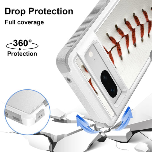 Google Pixel 7 Case, Baseball Sports White Pattern Shock-Absorption Hard PC and Inner Silicone Hybrid Dual Layer Armor