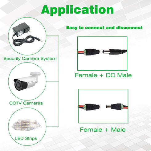 20Pcs Female 12V DC Power Connector, 5.5mm x 2.1mm Barrel Adapter for LED Light Strip CCTV Security Camera Monitoring