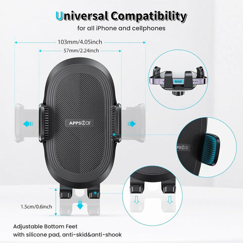 APPS2Car Suction Cup Phone Holder - Windshield/Dashboard Mount with Strong Sticky Gel Pad, Matte Black