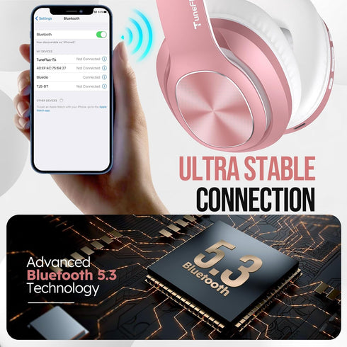 Wireless Bluetooth Headphones Over Ear, 80H Playtime, 3EQ Sound Modes, HiFi Stereo with Deep Bass, Foldable