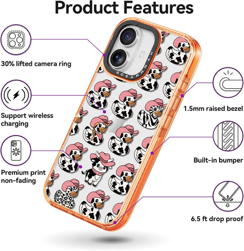 Rosarnnah 17 6.6 (6.3') for iPhone Case Cute - Military-Grade ft Drop Protection Shockproof Phone Case - Milk Cow Ducky