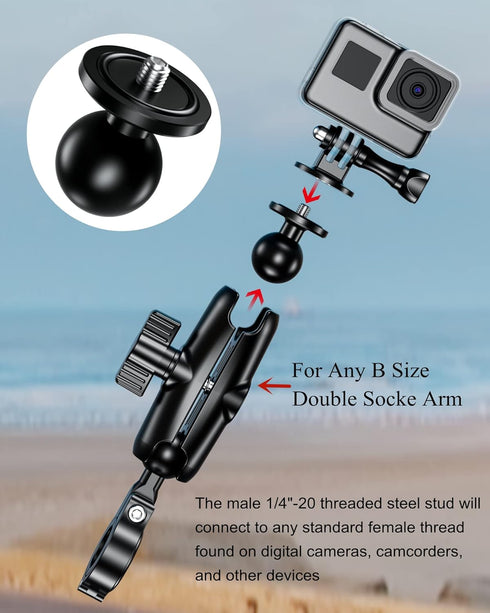 BRCOVAN Aluminum Alloy 1'' Ball Adapter with 1/4"-20 Threaded Stud for Action Camera & Camcorder, Compatible with RAM