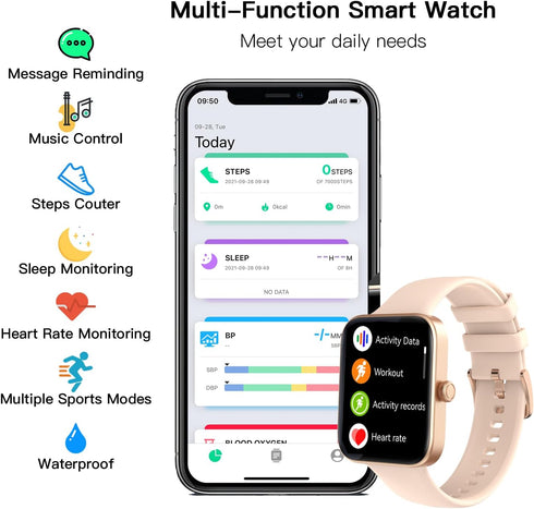 Smart Watch for Women Men, IP68 Waterproof Smartwatch with Blood Oxygen, Heart Rate, Sleep Monitor, Answer/Dial Call