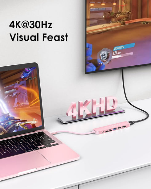 LENTION USB C Hub with 100W Charging, 4K HDMI, Dual Card Reader, Compatible with MacBook Pro and More