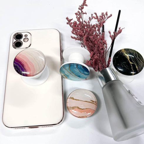 Expandible Collapsible Clear Crystal Glitter Mobile Phone Grip Stand Holder for Smartphones & Tablets (Aqua Blue Rose