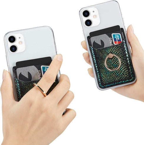BIAJIYA RFID Leather Phone Card Holder - Adhesive Stick-on Wallet for Most Smartphones