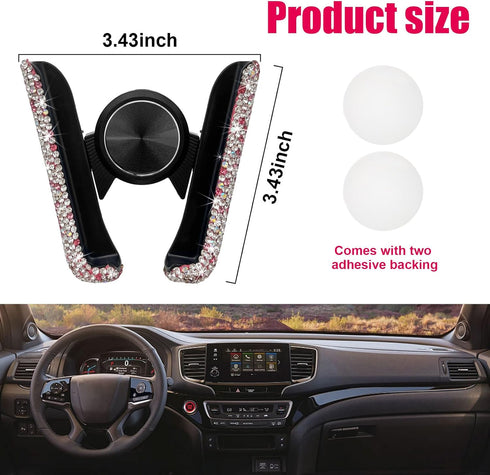 Bling Car Phone Holder, Crystal Air Vent Clip for Women and Girls, 360° Adjustable Mini Dash Automatic Phone Mount