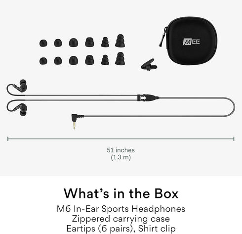 MEE audio M6 Sport Wired Earbuds, Noise Isolating, Sweatproof Earphones for Running/Gym/Workouts, Black