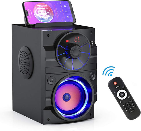 Portable Big Bluetooth Speakers with Light, Wireless with Subwoofer, FM Radio, LED Lights, Booming Bass for Home,