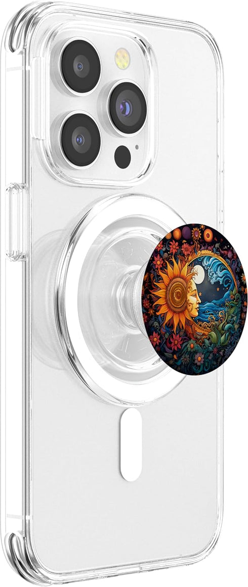PopSockets MagSafe PopGrip for iPhone - Sun and Moon Boho Inspired Sunflower Floral Illustration