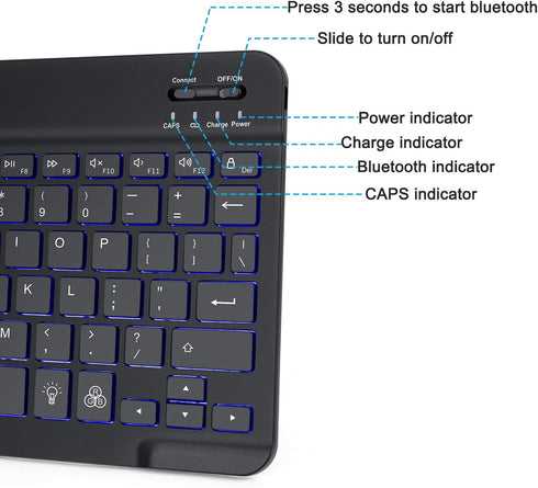 OMOTON Bluetooth Keyboard, Wireless Rechargeable Keyboard for iPad, Pro, Mini, Air with Illuminated LED, Black