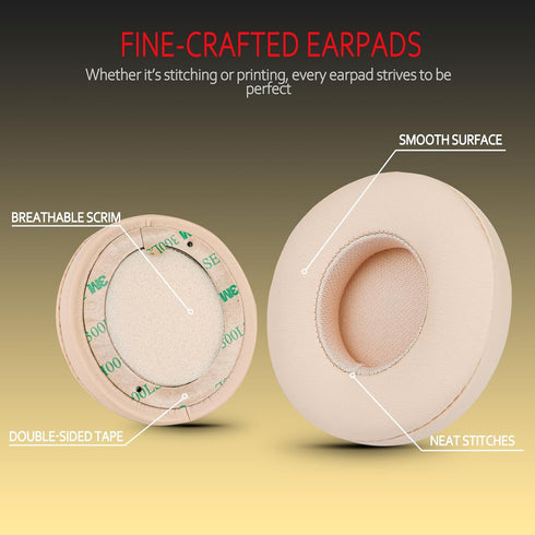 Krone Kalpasmos Earpad Replacement for Beats Solo 2 & 3 - Premium Protein Leather Memory Foam, Easy Install, Satin Gold.