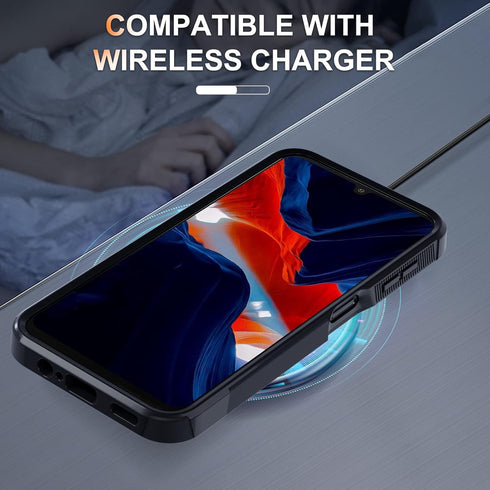 Samsung Galaxy A25 Case: Heavy Duty Rugged Shockproof Cover with Lanyard, Tempered Glass Protector, Black Matte.