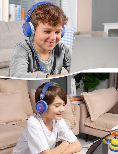 New Bee KH20 Kids Headphones - Foldable, Lightweight, Safe Volume 85dB/94dB, On-Ear with Microphone for