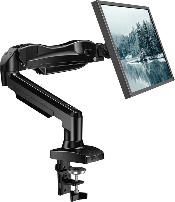 HUANUO Single Monitor Mount, 13 to 32 Inch Gas Arm, Adjustable Vesa Stand with Clamp and Grommet Base, Fits 4.4 to