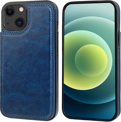 ONETOP Wallet Case for iPhone 13, PU Leather Kickstand with Card Holder, Double Magnetic Clasp, 6.1 Inch (Blue)