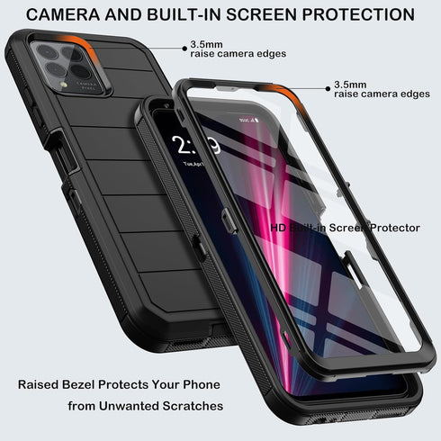 for T-Mobile REVVL 6 Pro 5G with Belt Clip Holster,REVVL 6X Pro Case Built-in Screen Protector,Heavy Duty Shockproof Drop Protection Military Grade Durable Full Body Phone Cover (Black)