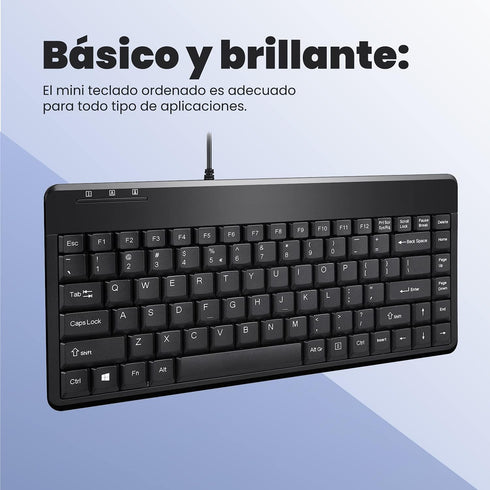 Perixx PERIBOARD-409U ES Mini USB Teclado QWERTY Español con Ñ tecla, Negro Brillante