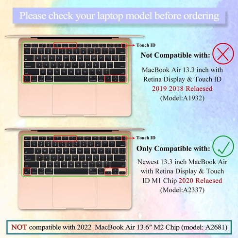 Silicone Keyboard Cover Skin for MacBook Air 13.3 inch A2337 M1, Touch ID & Retina Display US Layout Ultra Thin