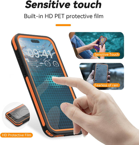 Waterproof Case for iPhone 15 Pro Max, IP68 Built-in Lens Screen Protector, Full Body Magnetic Protective Cover