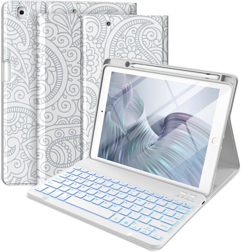 Hamile iPad 9th Generation Case with Keyboard, 10.2 Inch Backlit Wireless Detachable Folio Cover with Pencil Holder
