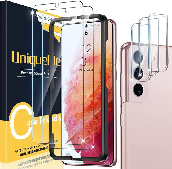 UniqueMe 2+3 Pack Tempered Glass & Camera Lens Protector for Samsung Galaxy S21 5G - Easy Install, 9H Hardness.
