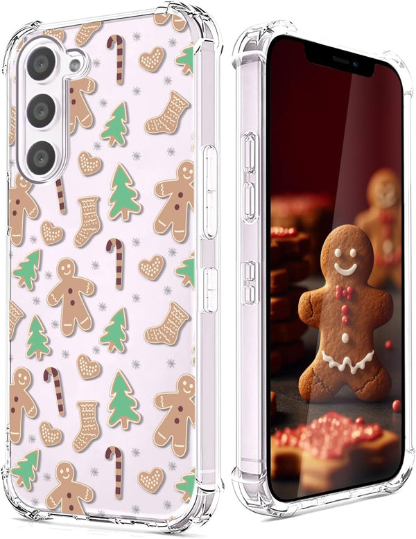 Samsung Galaxy S23 Christmas Clear Phone Case - Gingerbread Man Pattern, Soft TPU, Slim, Shockproof, Perfect for Boys &