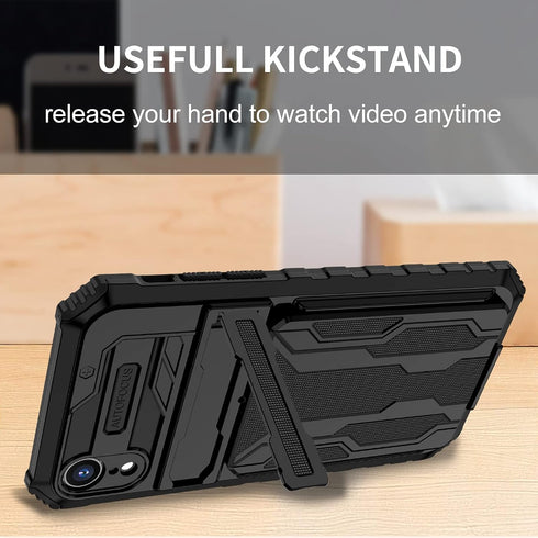iPhone XR Case with Card Holder Detachable Wallet Cover, Built-in Kickstand & Screen Protectors, Shockproof Phone Case
