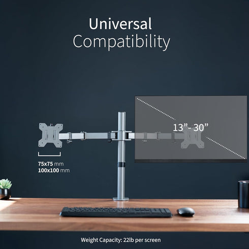 VIVO Dual Monitor Desk Mount, Heavy Duty Adjustable Steel Stand for 2 Screens up to 30 inches, Gray Color