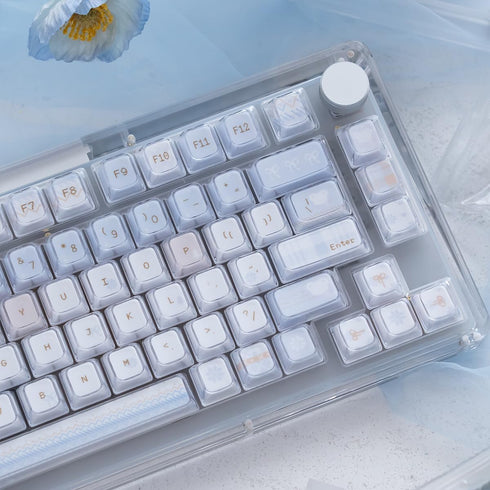 SUEHIODHY 123 Set, 61/68/84/87/98/100 Crystal Jelly Keycaps, Blue White Translucent Keycaps, Keys Custom KDA Profile