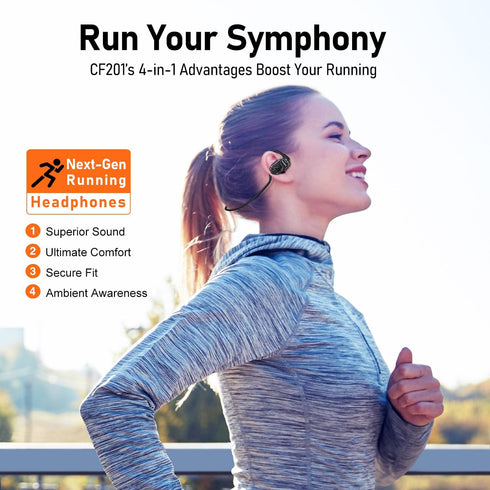 OpenComfy CF201 Wireless Running Headphones | Bluetooth | Open-Ear Headphones | 4-in-1 Advantage: Superior Sound,