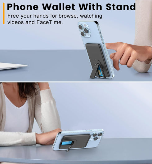 SHANSHUI Ultra Slim Phone Card Holder, Silicone Sticky Wallet Stand for Back of Phone, Black, Compatible with iPhone &