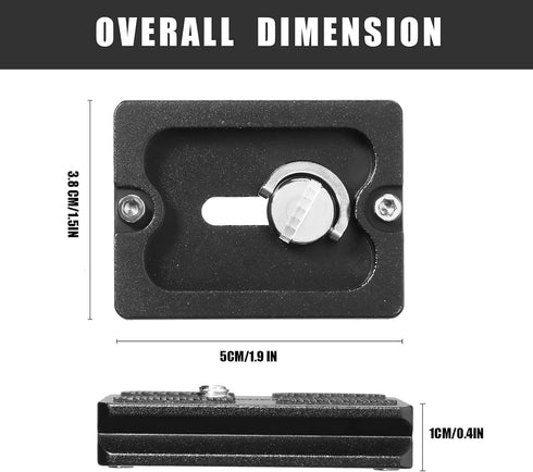 2 Pieces Metal Quick Release Plate with 1/4''-20 Camera Screw Tripod Mount Plate Fits Standard for DSLR Camera Tripod Ball Head, Black (PU50)
