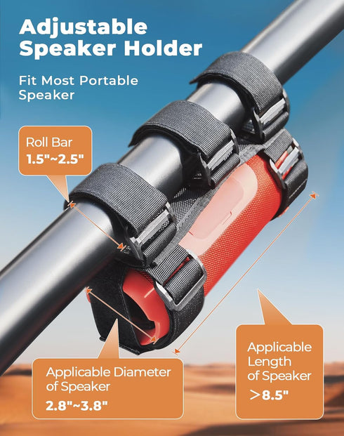 KEMIMOTO UTV Speaker Mount, Adjustable 2 Strap Style Portable Speaker Holder for 1.5" to 2.5" Roll Bar, Compatible with