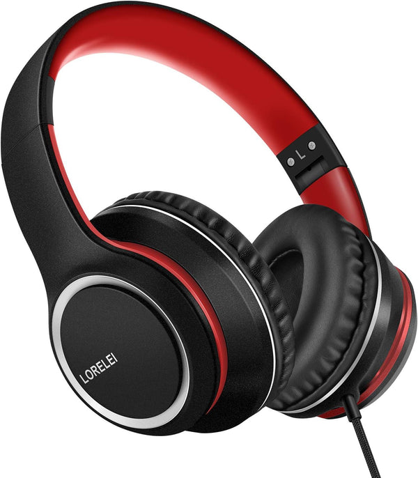 LORELEI X8 Over-Ear Wired Headphones with Microphone, Tangle-Free Nylon Line, Lightweight Foldable for Smartphone