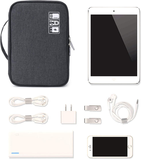 mygreen Waterproof Electronics Travel Organizer, Double Layer Cable Storage Bag for Charger, Phone, Black