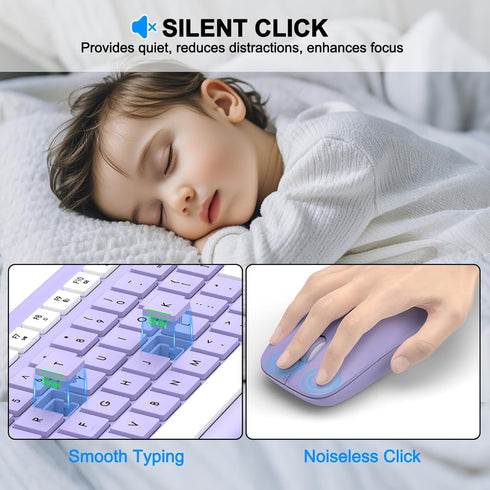 EDJO 2.4G Wireless Keyboard and Mouse Combo, Full-Size Silent Ergonomic Keyboard and Optical Mouse, Long Battery Life