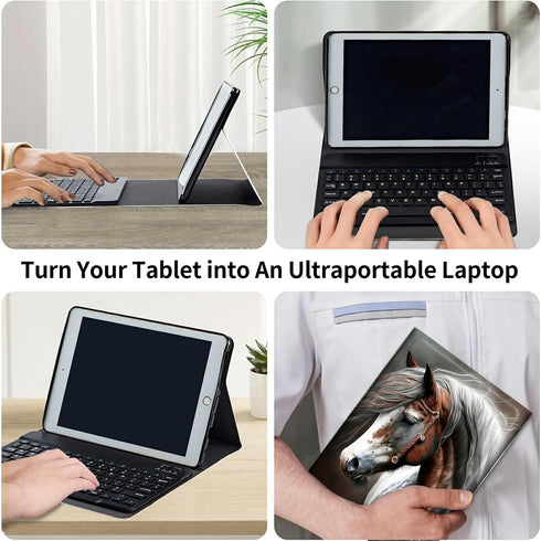 Horse Keyboard Case for iPad 10th Generation 10.9 Inch 2022, Slim Stand Protective Cover with Detachable Bluetooth