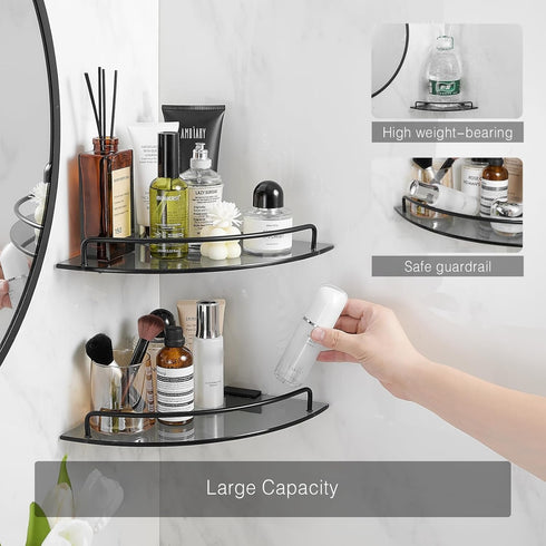 2 Pack Voldra Glass Corner Shower Caddy, Adhesive Corner Shower Shelves for Inside Shower No Drilling, Tempered Glass