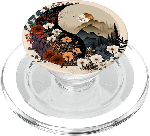 Boho Chic Yin Yang Symbol Floral Forest Nature Mountain PopSockets PopGrip for MagSafe